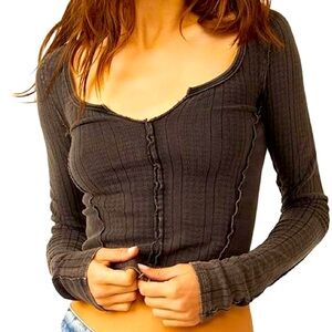 Free People All Eyes On You Long Sleeve Tee XL - Black